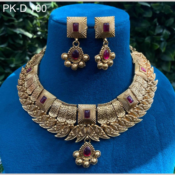 Amoliya Jewels Gold Plated Pota Stone Necklace Set