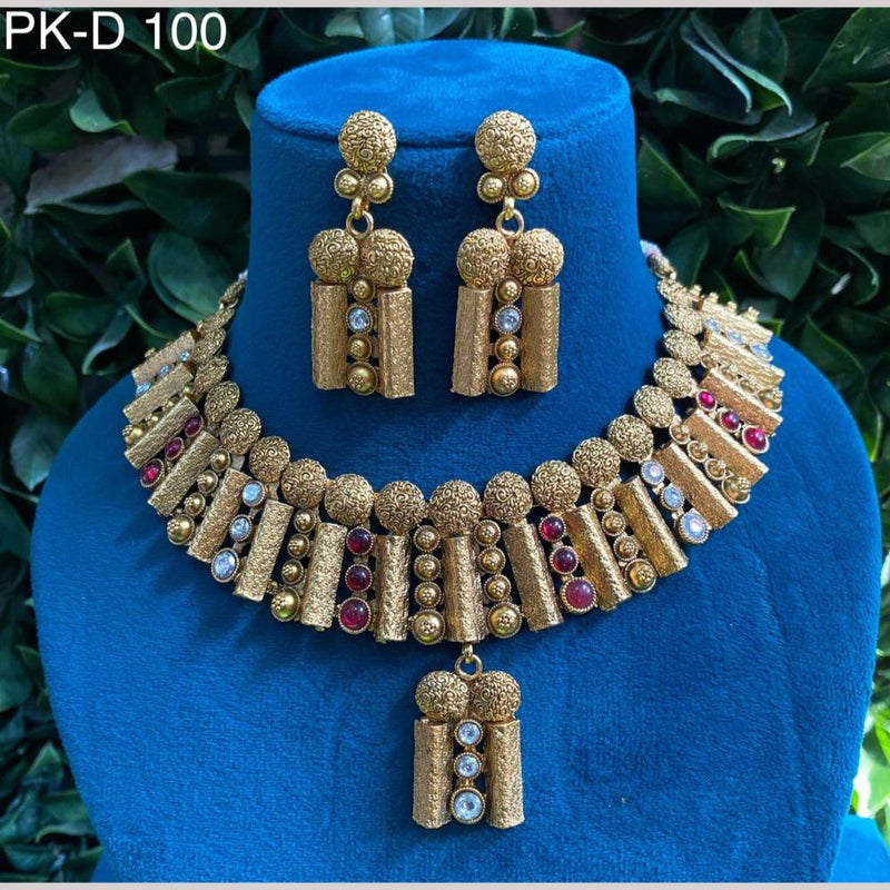 Amoliya Jewels Gold Plated Pota Stone Necklace Set