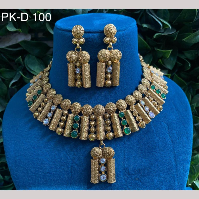 Amoliya Jewels Gold Plated Pota Stone Necklace Set