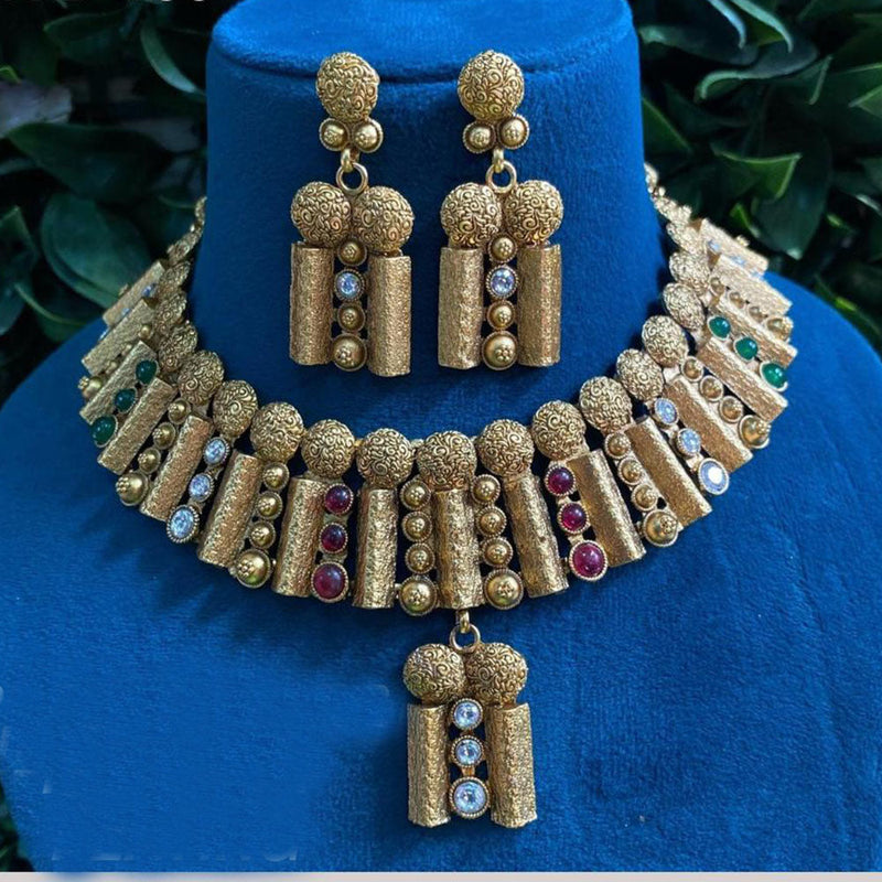 Amoliya Jewels Gold Plated Pota Stone Necklace Set