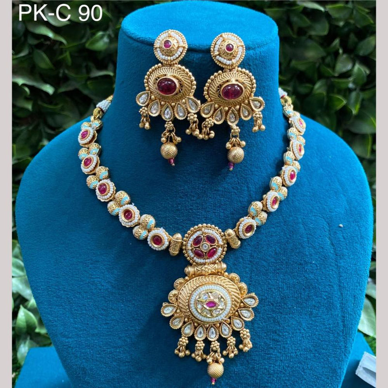 Amoliya Jewels Gold Plated Pota Stone Meenakari Necklace Set