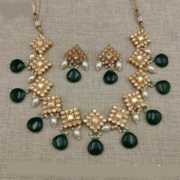 Amoliya Jewels Gold Plated Polki Kundan Stone And Pearls Necklace Set