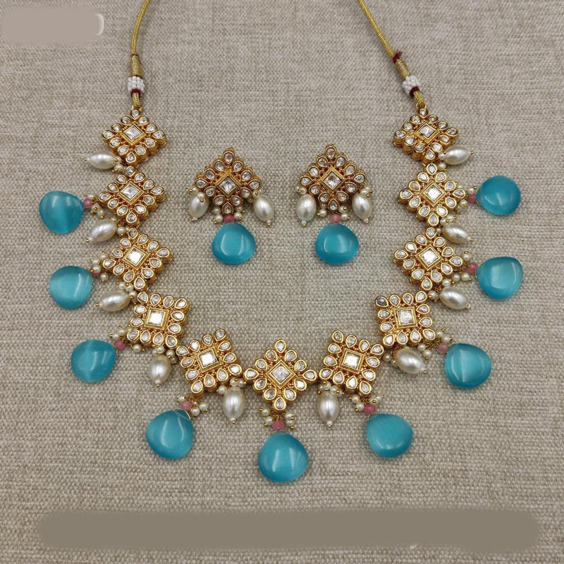 Amoliya Jewels Gold Plated Polki Kundan Stone And Pearls Necklace Set