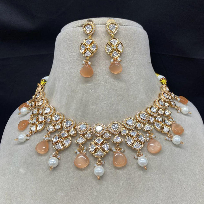 Amoliya Jewels Gold Plated Polki Kundan Stone And Pearls Necklace Set