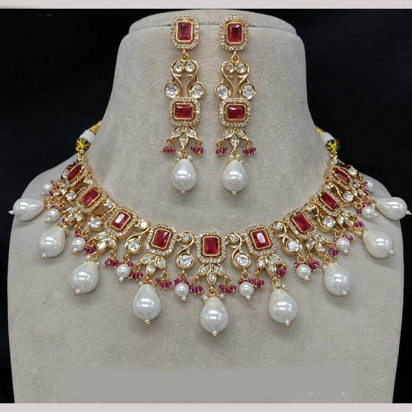 Amoliya Jewels Gold Plated Polki Kundan Stone And Pearls Necklace Set