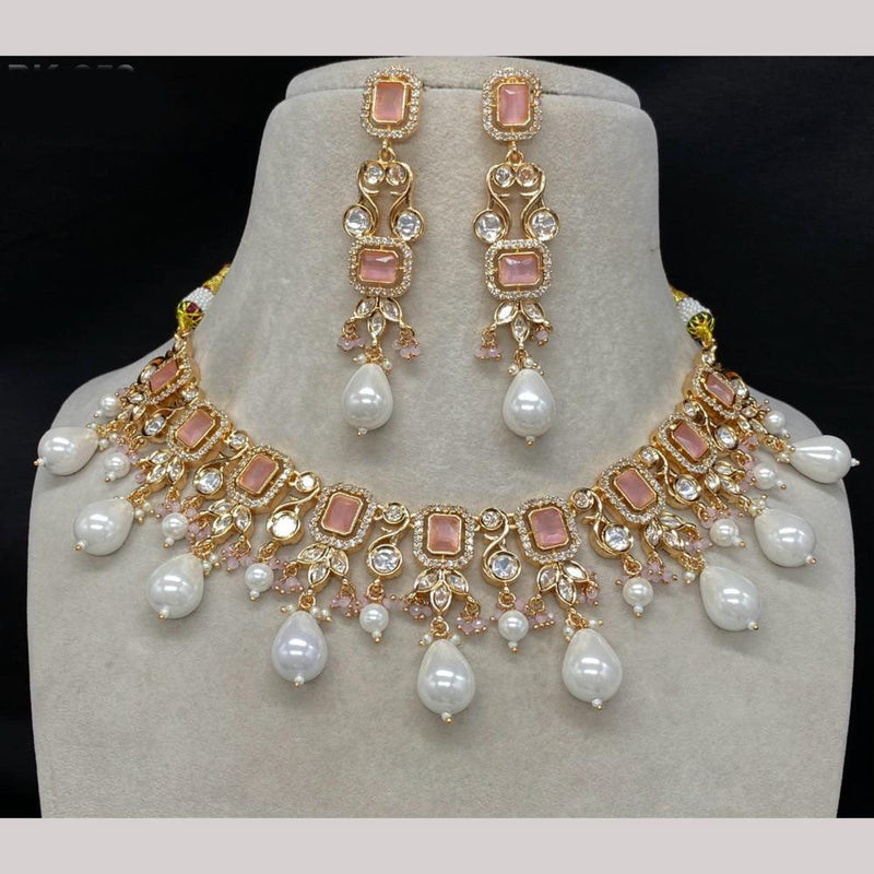 Amoliya Jewels Gold Plated Polki Kundan Stone And Pearls Necklace Set