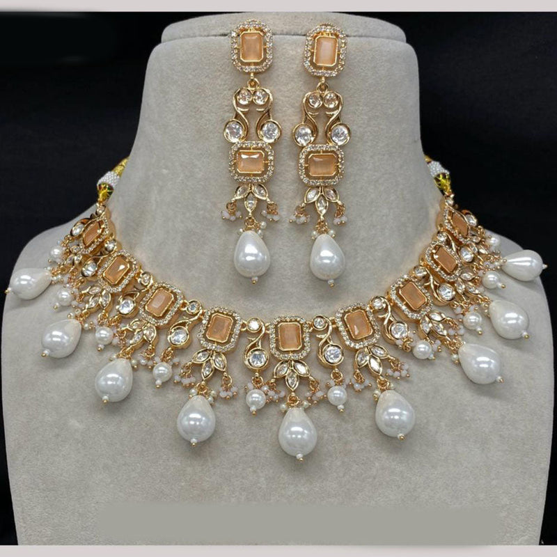 Amoliya Jewels Gold Plated Polki Kundan Stone And Pearls Necklace Set