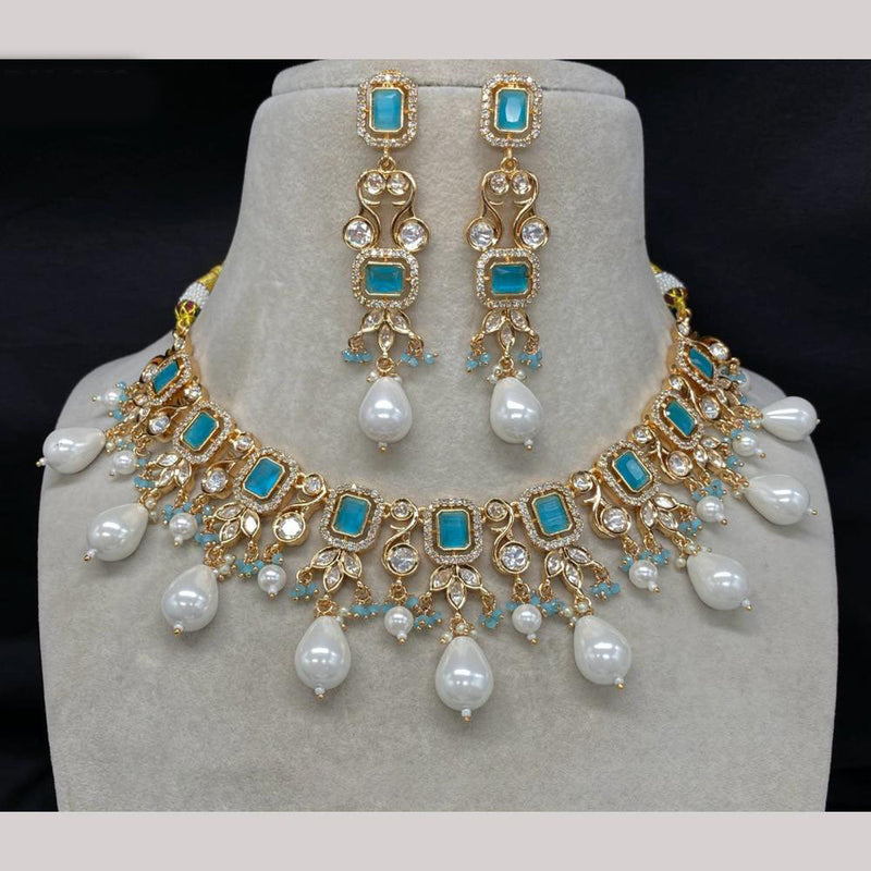 Amoliya Jewels Gold Plated Polki Kundan Stone And Pearls Necklace Set