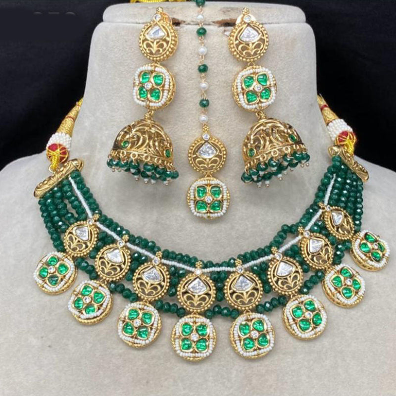 Amoliya Jewels Gold Plated Polki Kundan Stone And Pearls Necklace Set