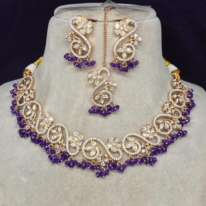 Amoliya Jewels Gold Plated Polki Kundan Stone And Pearls Necklace Set