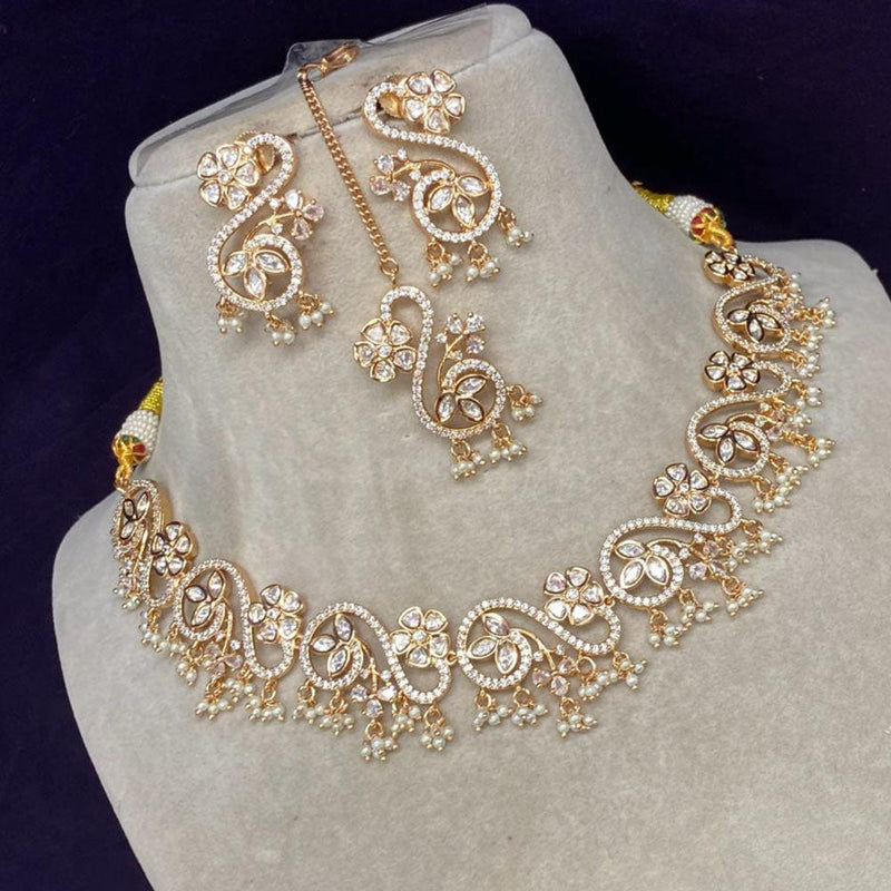 Amoliya Jewels Gold Plated Polki Kundan Stone And Pearls Necklace Set