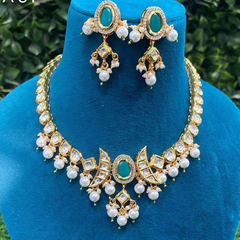 Amoliya Jewels Gold Plated Kundan Stone And Pearls Necklace Set