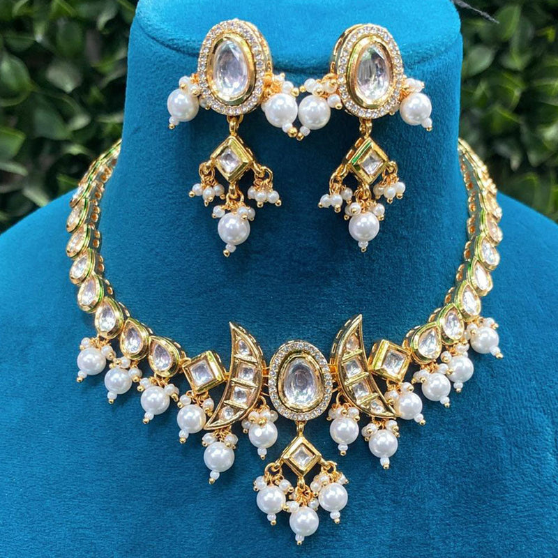 Amoliya Jewels Gold Plated Kundan Stone And Pearls Necklace Set