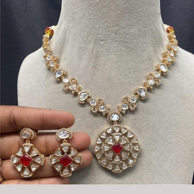 Amoliya Jewels Gold Plated Polki Kundan Stone Necklace Set