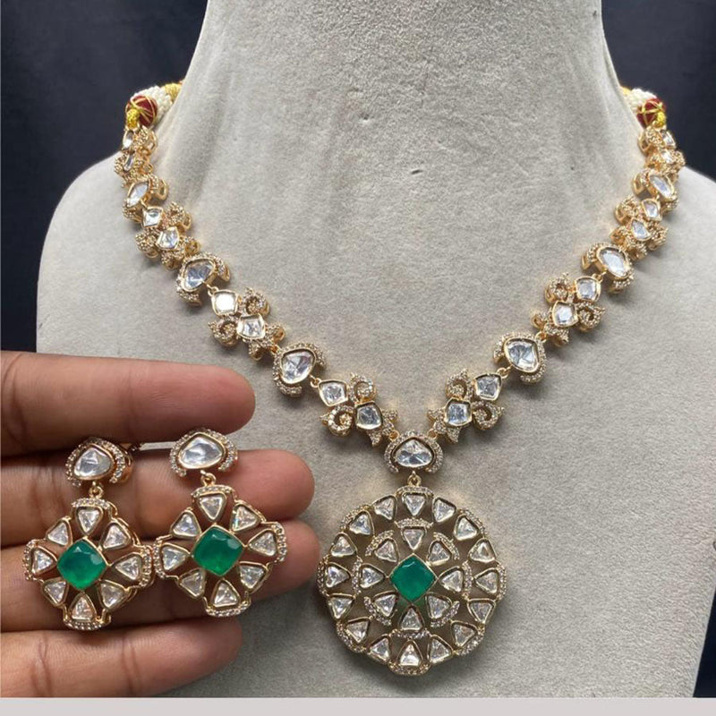 Amoliya Jewels Gold Plated Polki Kundan Stone Necklace Set