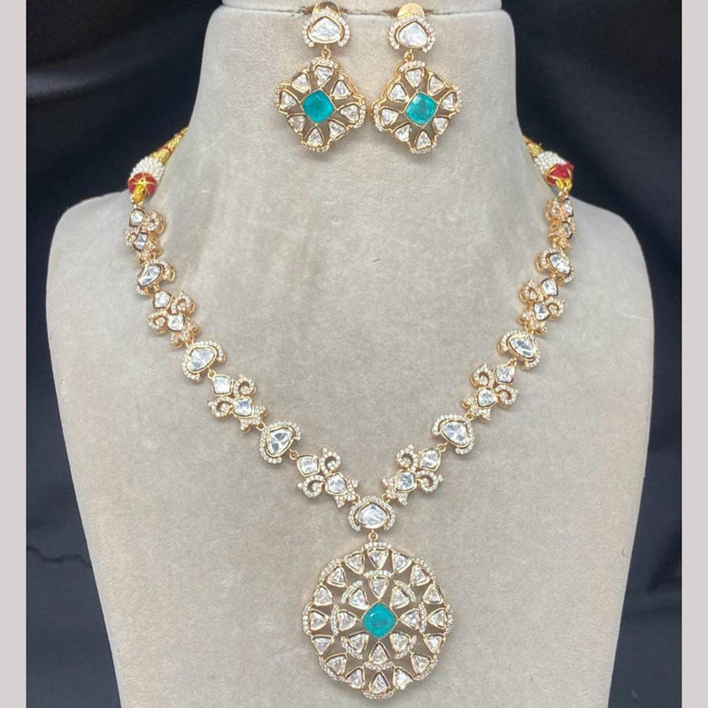 Amoliya Jewels Gold Plated Polki Kundan Stone Necklace Set