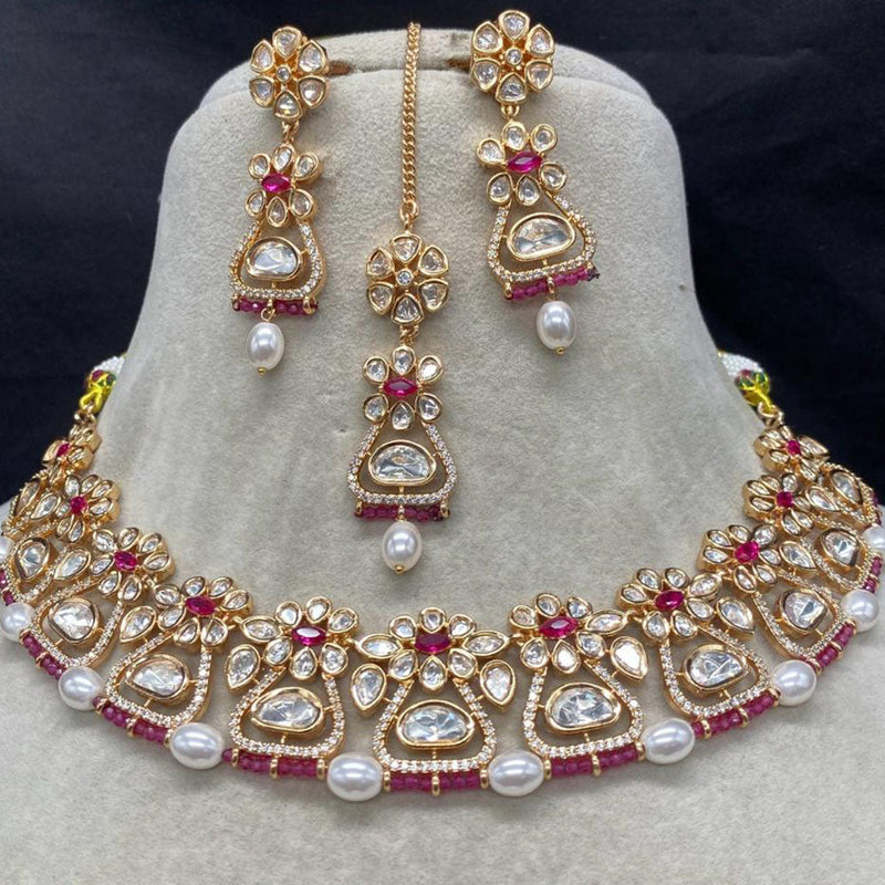 Amoliya Jewels Gold Plated Polki Kundan Stone And Pearls Choker Necklace Set