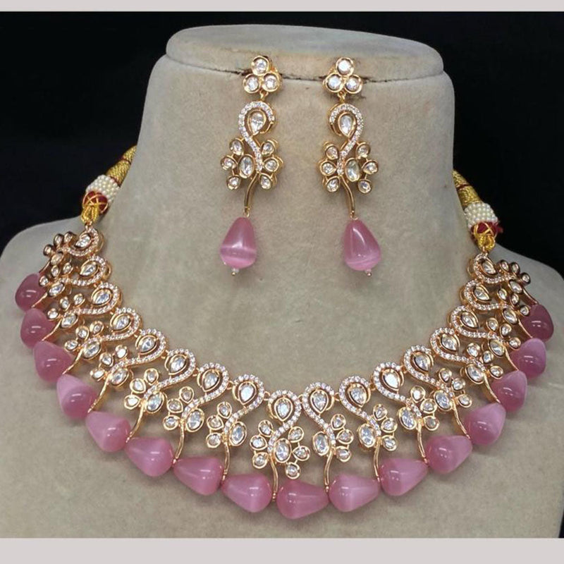 Amoliya Jewels Gold Plated Polki Kundan Stone And Beads Choker Necklace Set