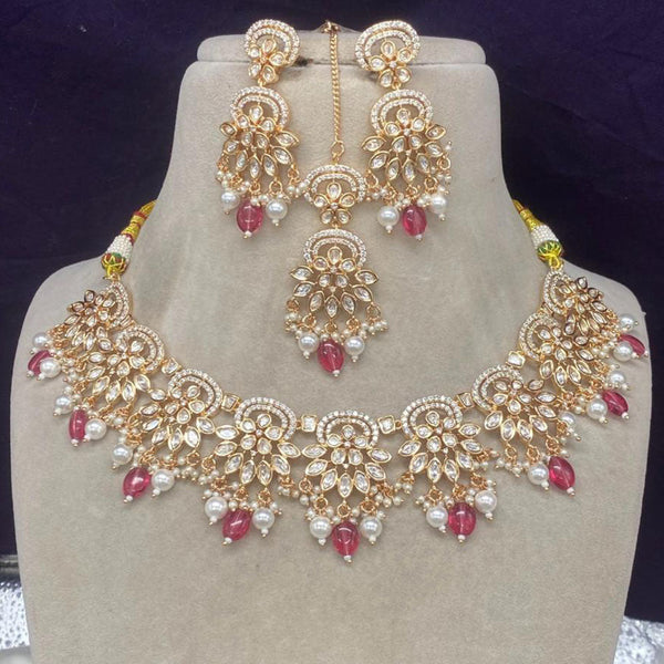 Amoliya Jewels Gold Plated Polki Kundan Stone And Pearls Necklace Set