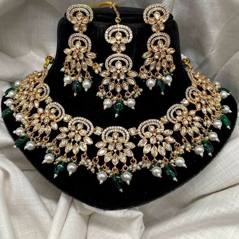 Amoliya Jewels Gold Plated Polki Kundan Stone And Pearls Necklace Set