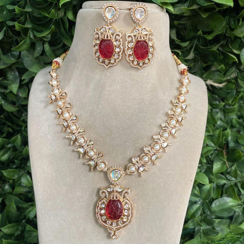 Amoliya Jewels Gold Plated Polki Kundan Stone And Beads Necklace Set