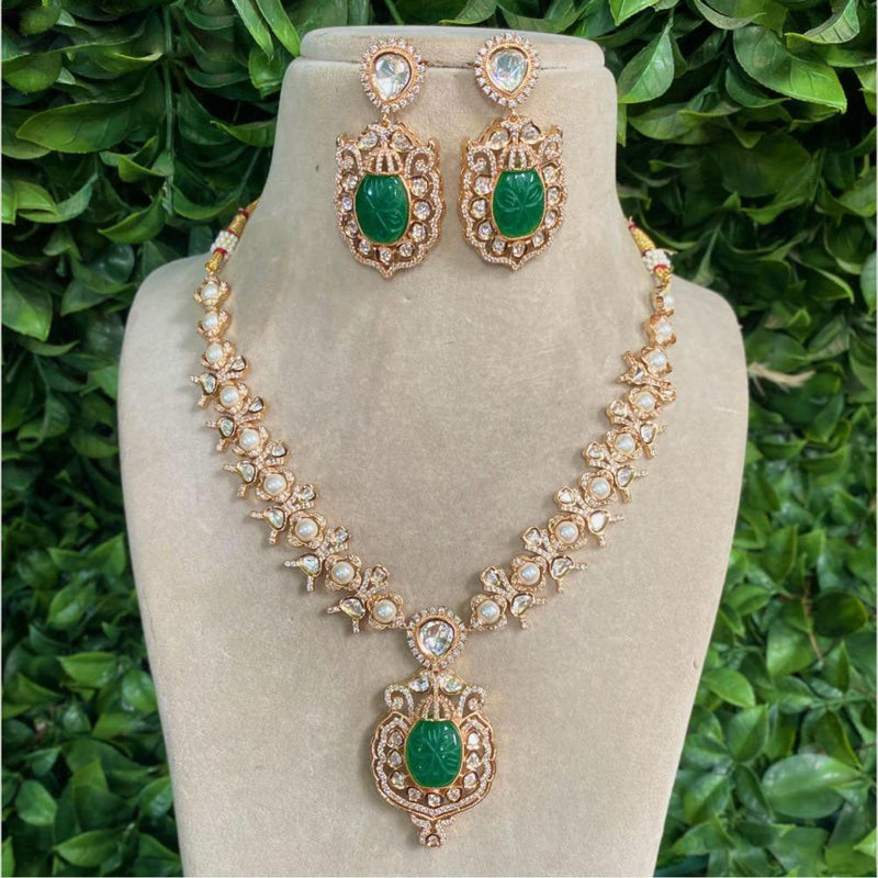 Amoliya Jewels Gold Plated Polki Kundan Stone And Beads Necklace Set