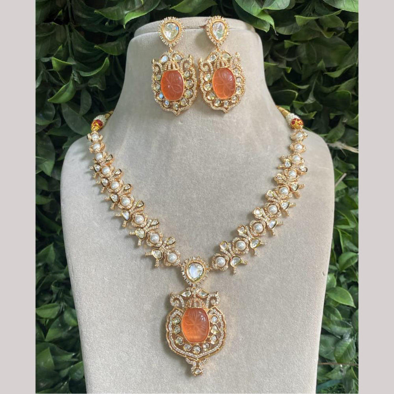 Amoliya Jewels Gold Plated Polki Kundan Stone And Beads Necklace Set