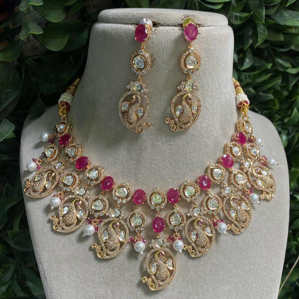 Amoliya Jewels Gold Plated Polki Kundan Stone And Beads Choker Necklace Set