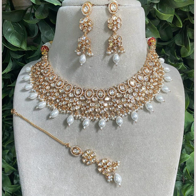 Amoliya Jewels Gold Plated Polki Kundan Stone And Beads Choker Necklace Set