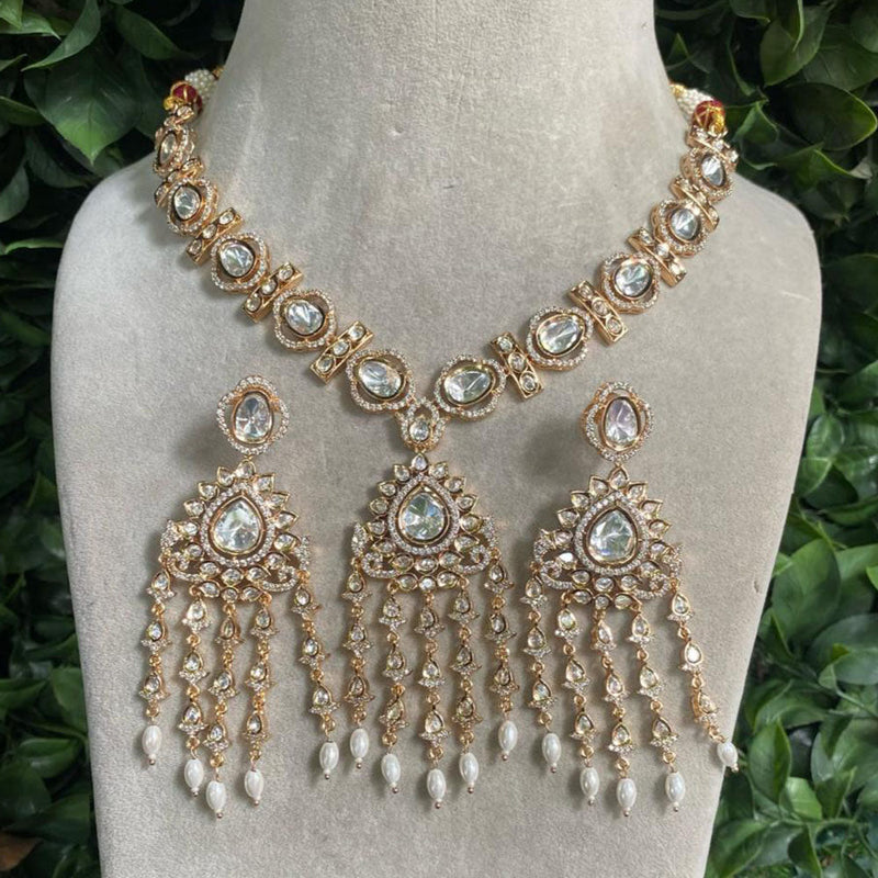 Amoliya Jewels Gold Plated Polki Kundan Stone And Pearls Necklace Set