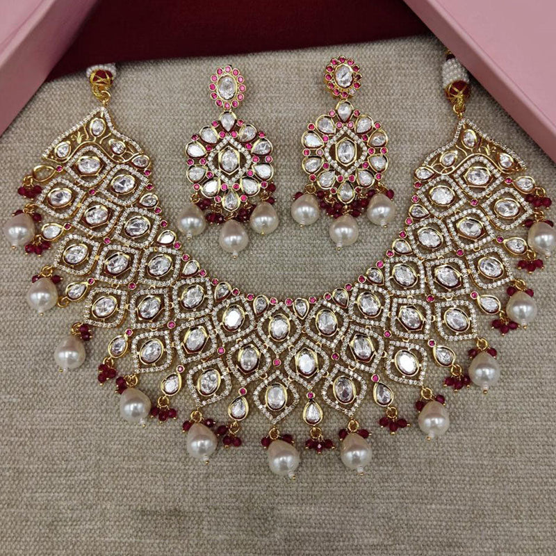 Amoliya Jewels Gold Plated Polki Kundan Stone And Pearls Necklace Set