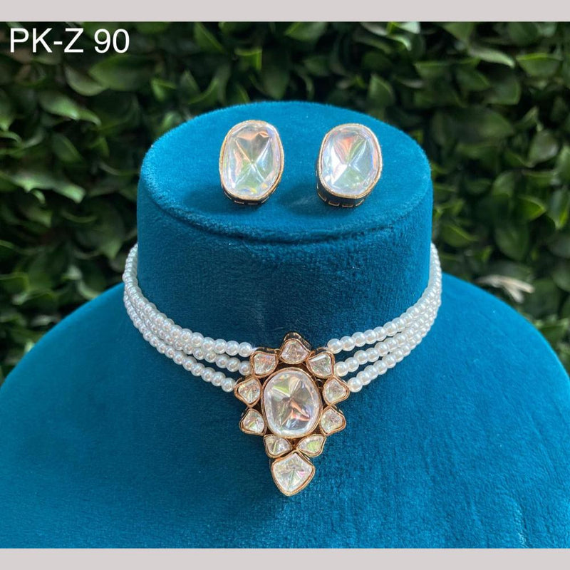 Amoliya Jewels Gold Plated Polki Kundan Stone And Beads Choker Necklace Set