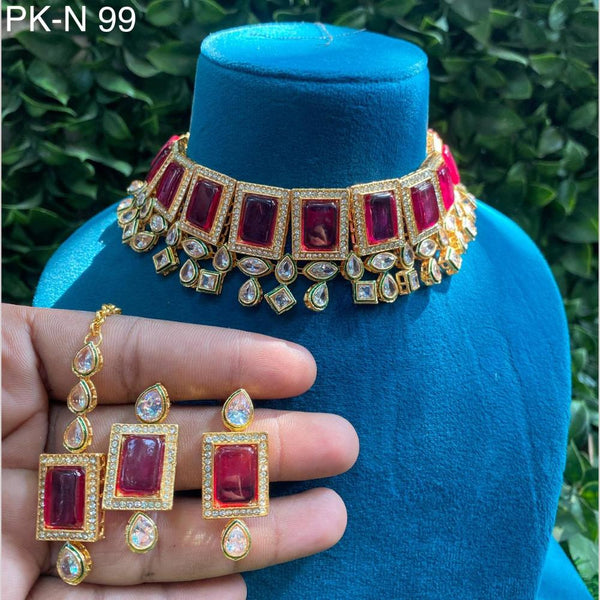 Amoliya Jewels Gold Plated Crystal Stone Choker Necklace Set