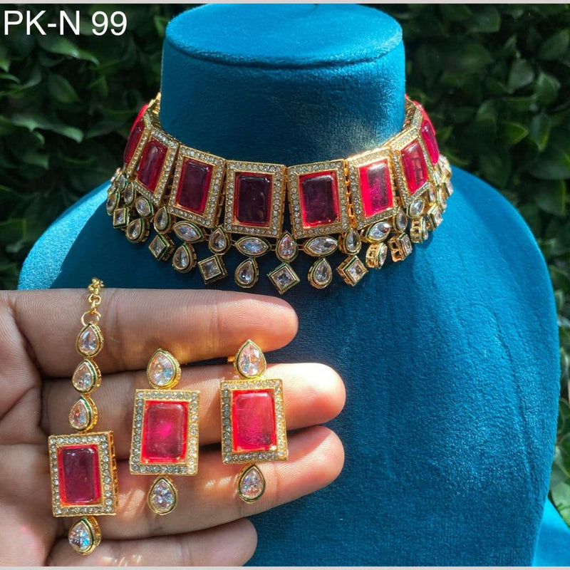 Amoliya Jewels Gold Plated Crystal Stone Choker Necklace Set