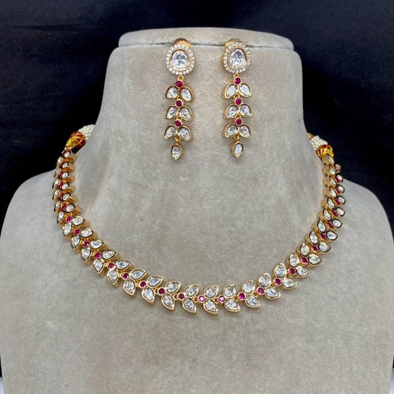 Amoliya Jewels Gold Plated Polki Kundan Stone Choker Necklace Set