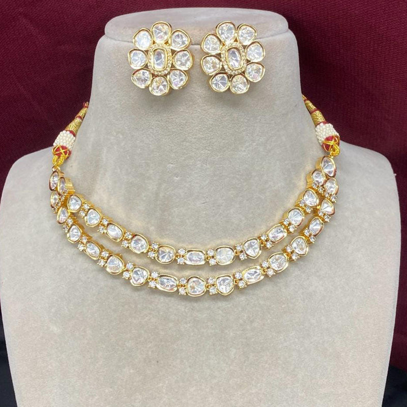 Amoliya Jewels Gold Plated Polki Kundan Stone Choker Necklace Set