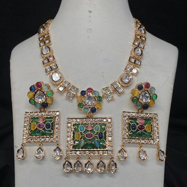 Amoliya Jewels Gold Plated Polki Kundan Stone Necklace Set