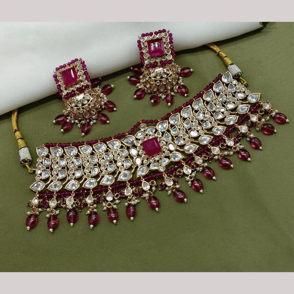 Amoliya Jewels Gold Plated Polki Kundan Stone And Pearls Choker Necklace Set