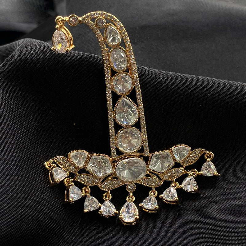 Amoliya Jewels Gold Plated Polki Kundan Stone Brooch For Men