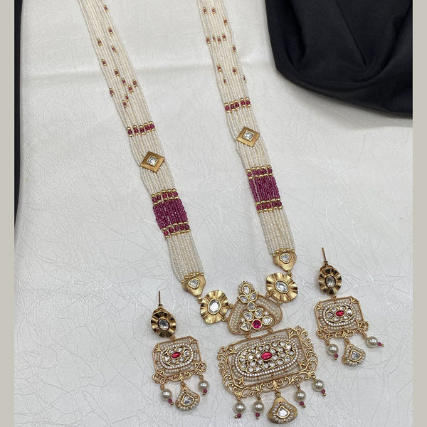 Amoliya Jewels Gold Plated Polki Kundan Stone And Pearls Long Necklace Set