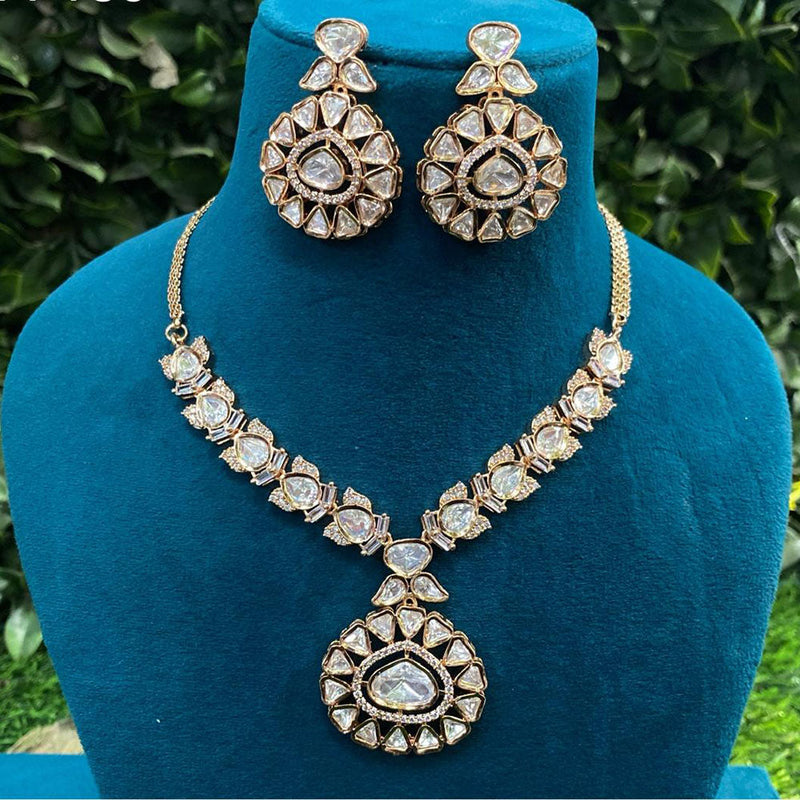 Amoliya Jewels Gold Plated Polki Kundan Stone Necklace Set