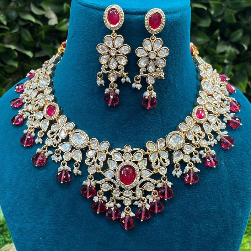 Amoliya Jewels Gold Plated Polki Kundan Stone And Beads Necklace Set