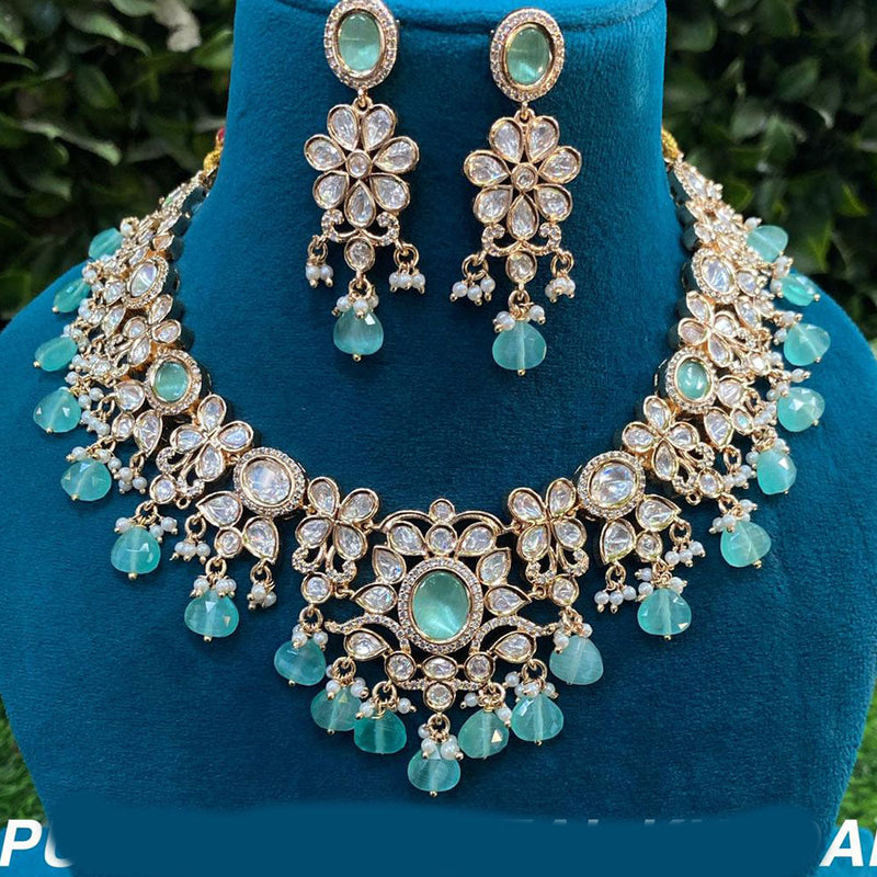 Amoliya Jewels Gold Plated Polki Kundan Stone And Beads Necklace Set