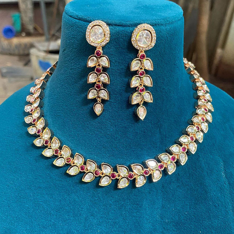 Amoliya Jewels Gold Plated Polki Kundan Stone Necklace Set