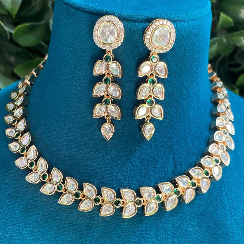 Amoliya Jewels Gold Plated Polki Kundan Stone Necklace Set