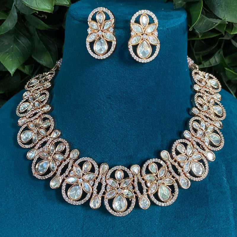 Amoliya Jewels Gold Plated Polki Kundan Stone Necklace Set