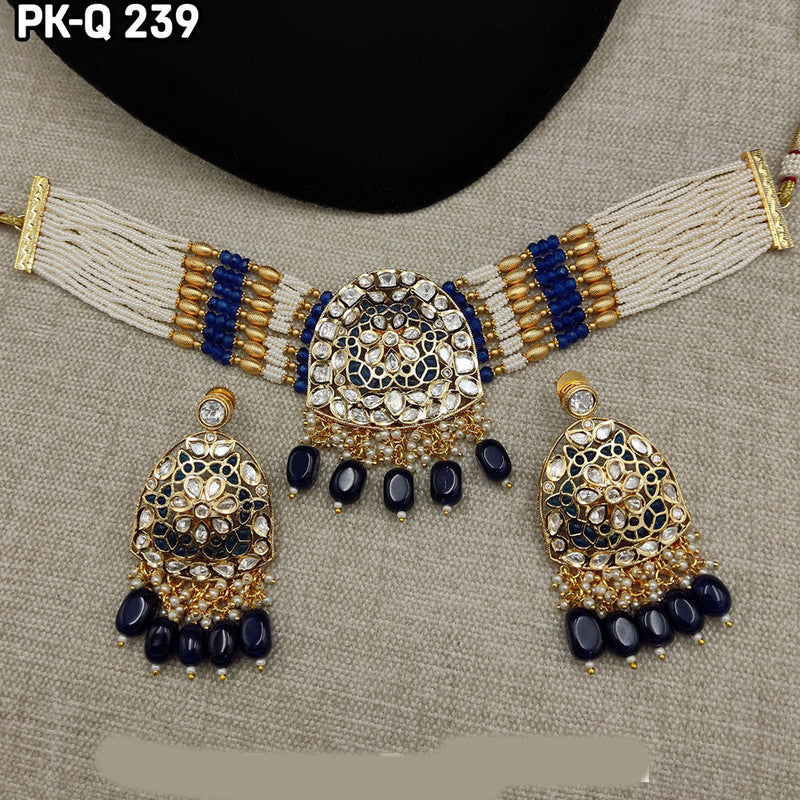 Amoliya Jewels Gold Plated Polki Kundan Stone And Beads Choker Necklace Set