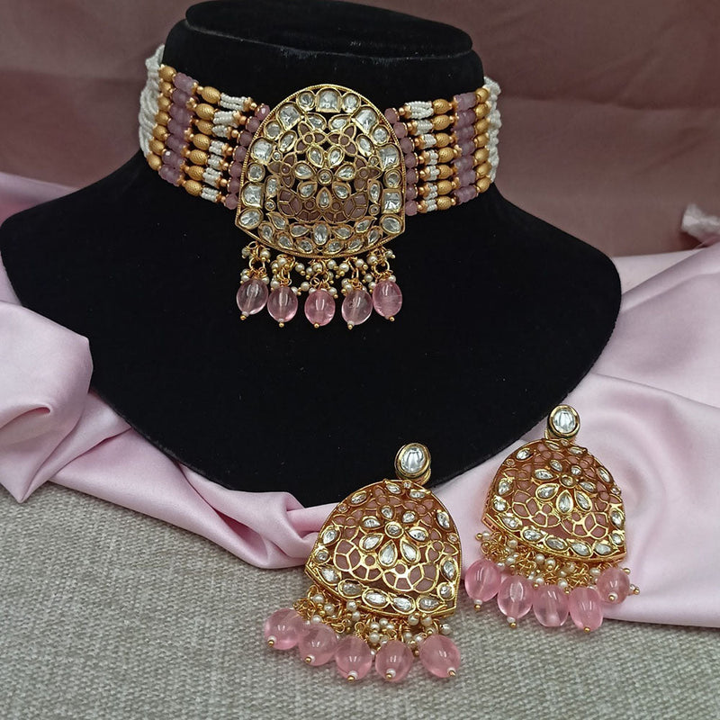 Amoliya Jewels Gold Plated Polki Kundan Stone And Beads Choker Necklace Set