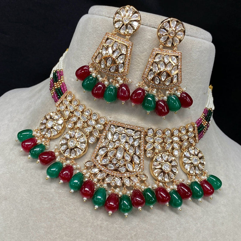 Amoliya Jewels Gold Plated Polki Kundan Stone And Beads Choker Necklace Set