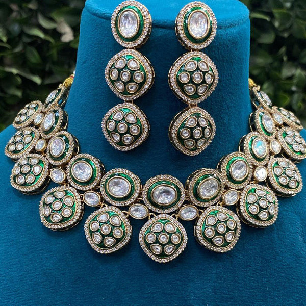 Amoliya Jewels Gold Plated Polki Kundan Stone And Beads Meenakari Choker Necklace Set